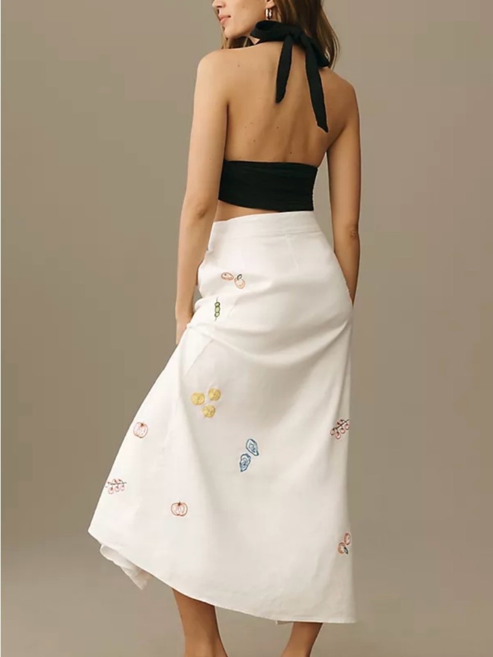 Maeve White Embroidered Midi Front Slit Olive Wrap Skirt Anthropologie #0030 - Picture 3 of 6